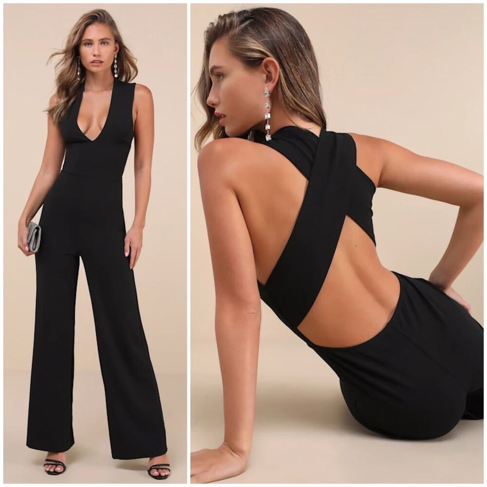 Lulu's Elegant Black Crisscross Jumpsuit